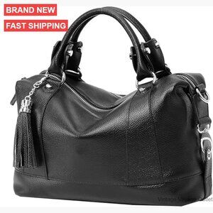 Genuine Leather Satchel Tote Crossbody Bag Adjustable Strap Multi Compartment